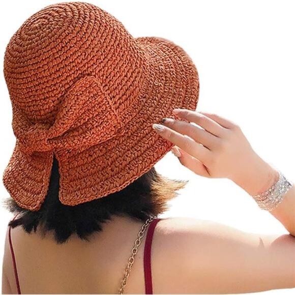 Accessories - Summer Cap with Bowknot for Women Girls, Orange 1 Pack